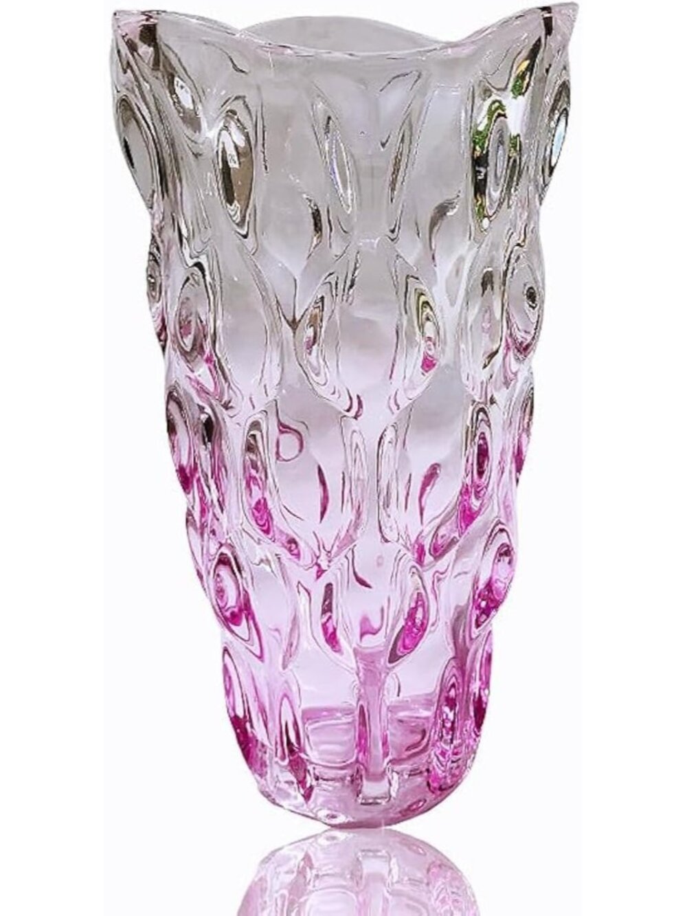 9.5 Inch Pink Sparkle Heavy Glass Flower Vase Bohemian Style Perfect Home Dec